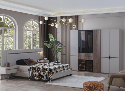 Schlafzimmer Set Luxus Design Bett 2x Nachttisch Kleiderschrank 4tlg Neu